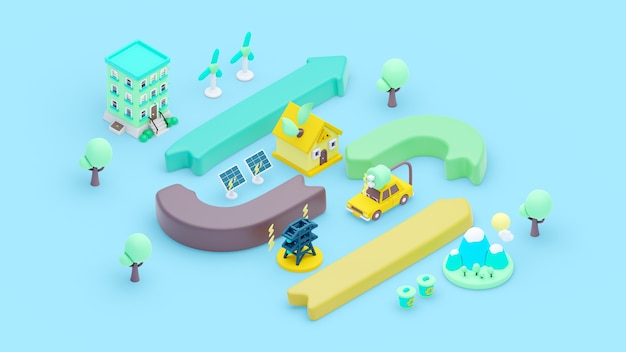 Representación 3d del concepto ecológico isométrico
