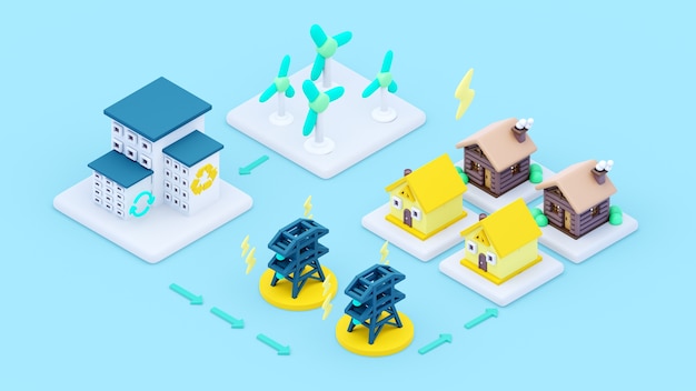 Representación 3d del concepto ecológico isométrico