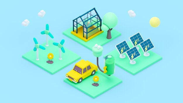 Representación 3d del concepto ecológico isométrico