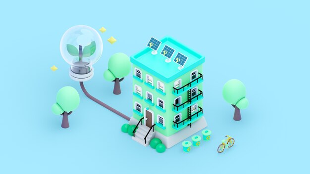 Representación 3d del concepto ecológico isométrico