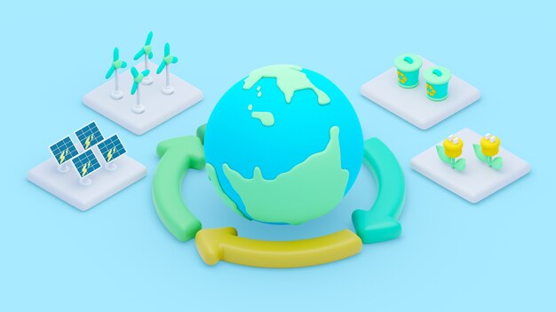 Representación 3d del concepto ecológico isométrico