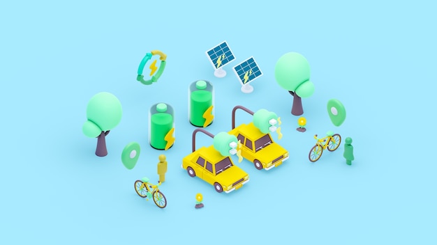 Representación 3d del concepto ecológico isométrico