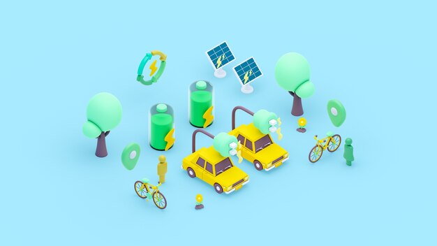 Representación 3d del concepto ecológico isométrico