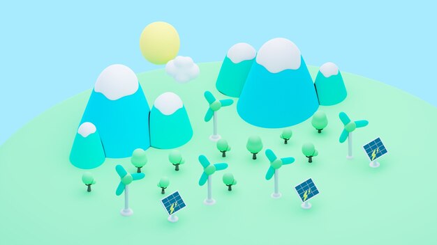 Representación 3d del concepto ecológico isométrico