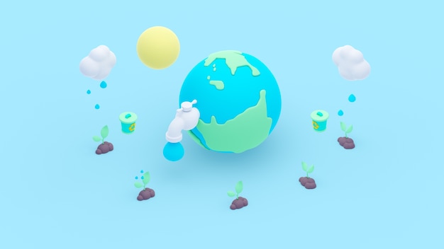 Representación 3d del concepto ecológico isométrico