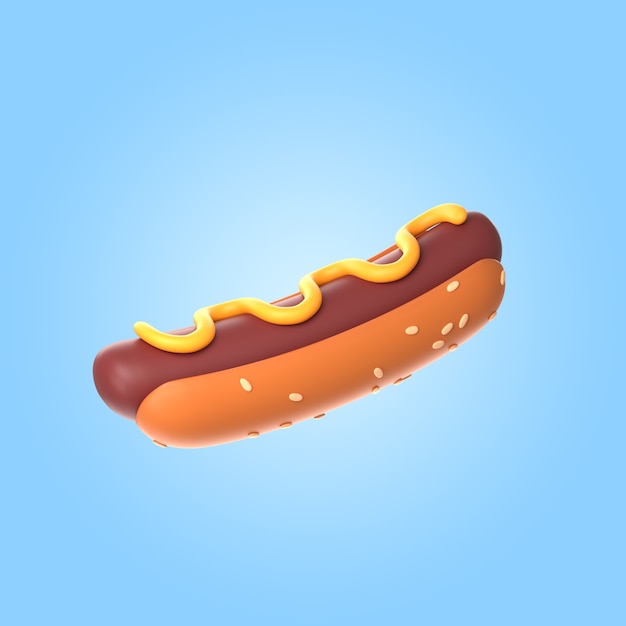 Representación 3D de delicioso hot dog