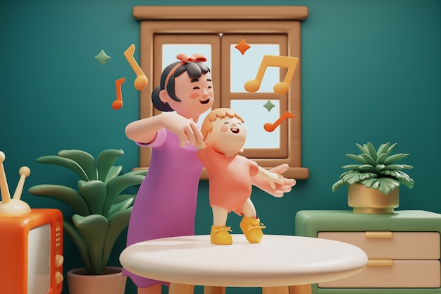 representación 3d de la escena familiar