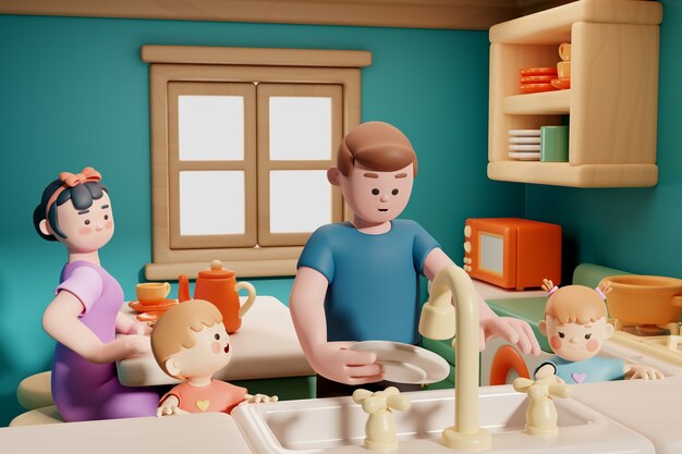 representación 3d de la escena familiar