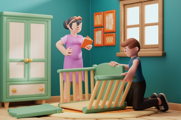 representación 3d de la escena familiar