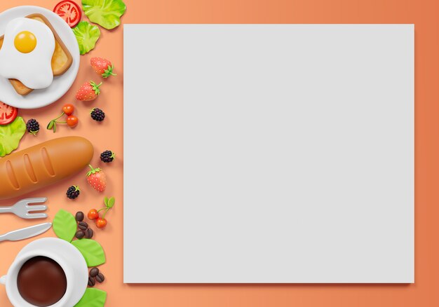 Representación en 3D del fondo del estandarte en blanco de ventas de desayuno