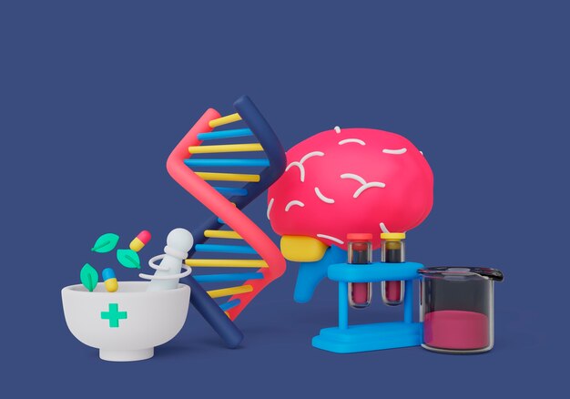 Representación 3d del fondo de la naturaleza muerta de la ciencia