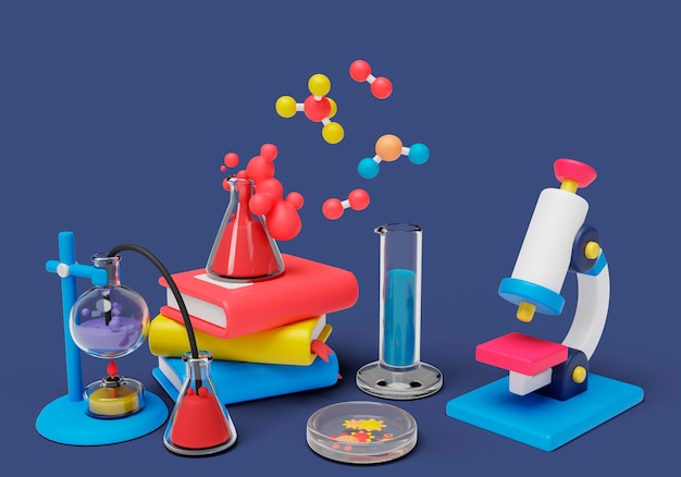 Representación 3d del fondo de la naturaleza muerta de la ciencia