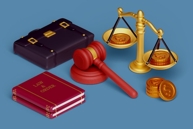 Representación 3D de fondo de naturaleza muerta de justicia