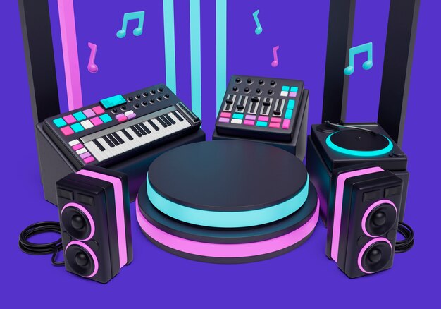 Representación 3D del fondo del podio de música