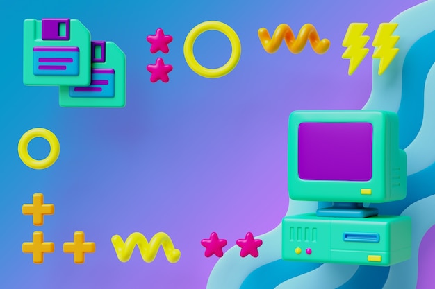 Representación 3D del fondo de ventas de elementos de los 90.