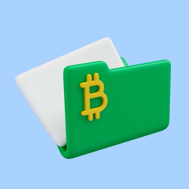 Representación 3d del icono de bitcoin de la carpeta