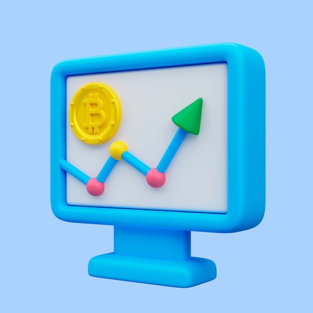 Representación 3d del icono de bitcoin de gráfico gráfico