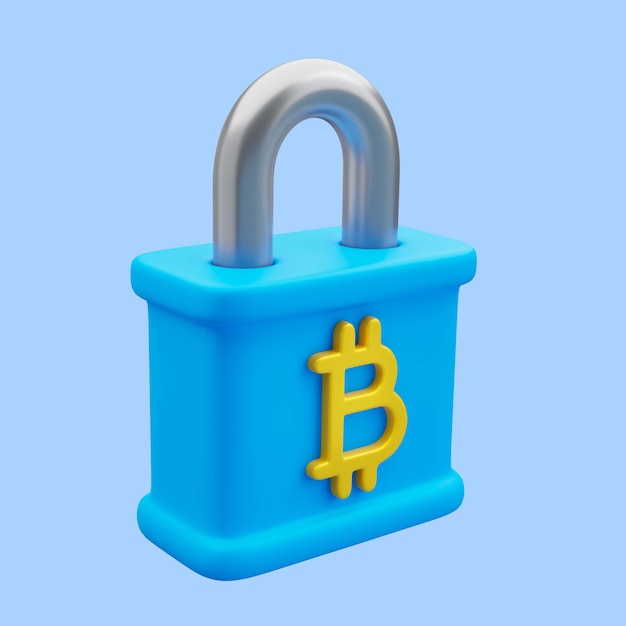 Representación 3d del icono de bitcoin seguro