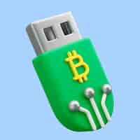 PSD gratuito representación 3d del icono de bitcoin usb