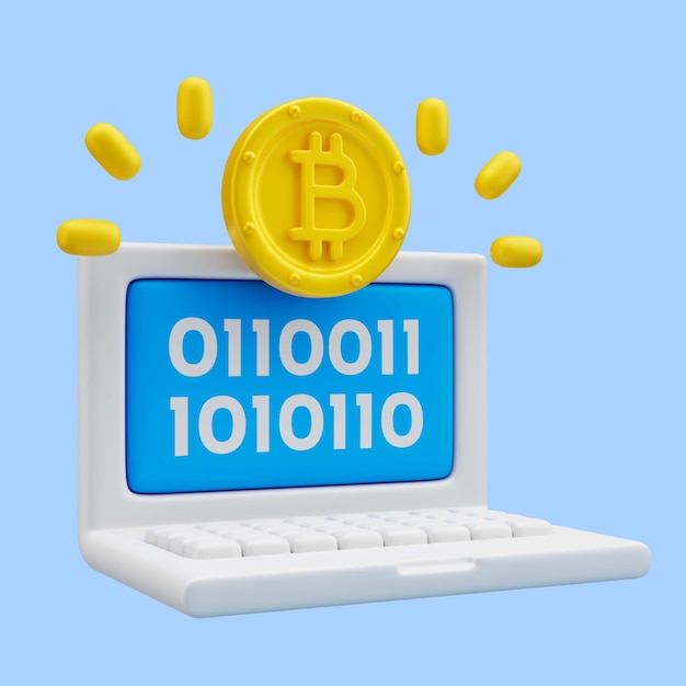 Representación 3d del icono de la computadora portátil bitcoin