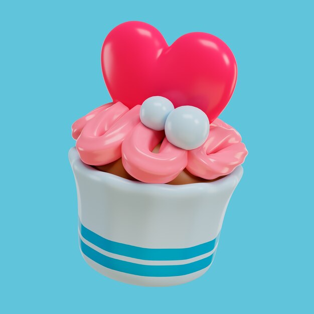 Representación 3D del icono del corazón de cupcake