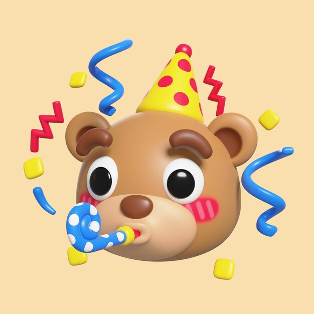 Representación 3D del icono de emoji de oso