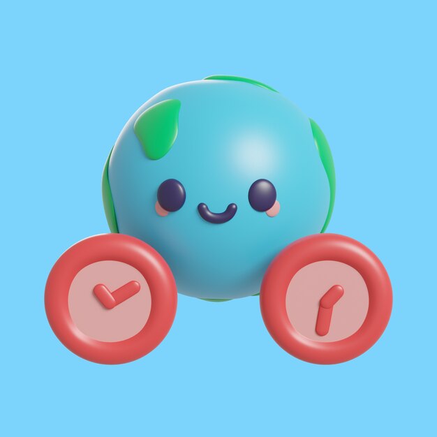 Representación 3d del icono de fecha y hora kawaii