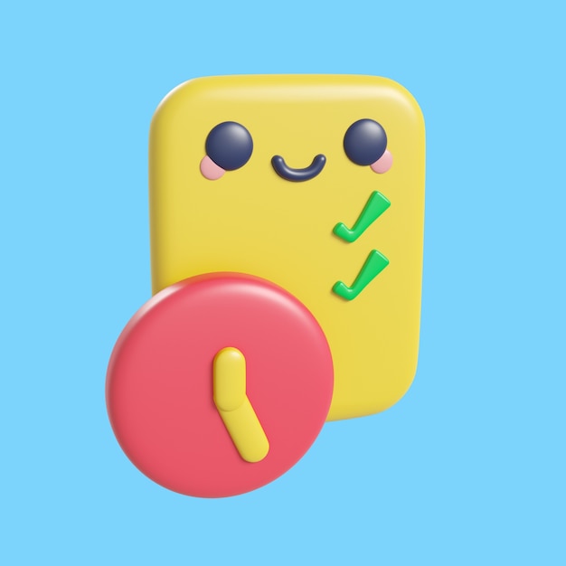 PSD gratuito representación 3d del icono de fecha y hora kawaii