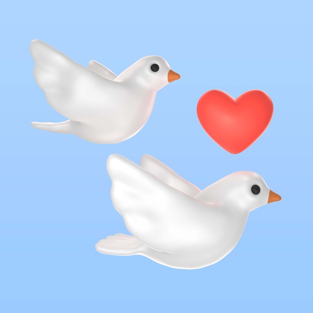 Representación 3d del icono de las palomas del día de san valentín