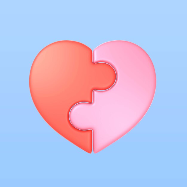 Representación 3D del icono del rompecabezas del día de San Valentín