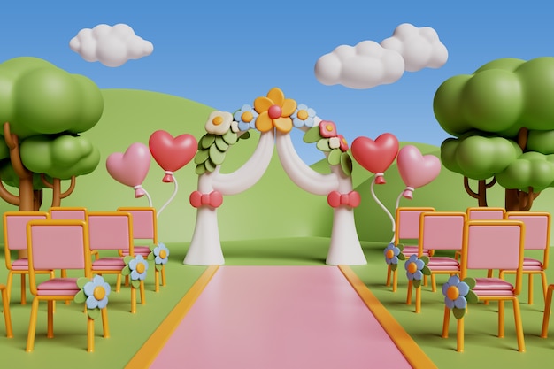 Representación 3d de la ilustración de la boda