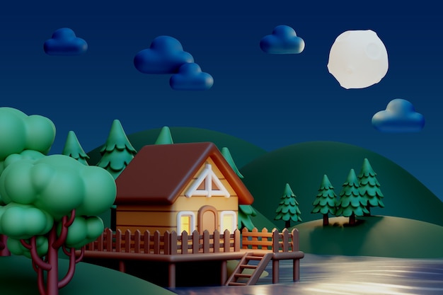 PSD gratuito representación 3d de la ilustración del paisaje nocturno.