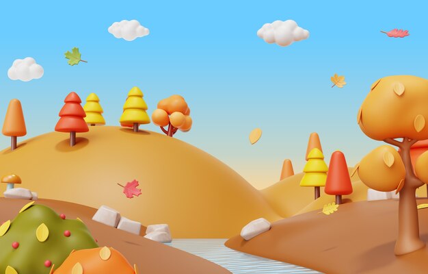 Representación 3D de la ilustración del paisaje otoñal