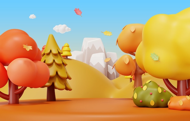 Representación 3D de la ilustración del paisaje otoñal