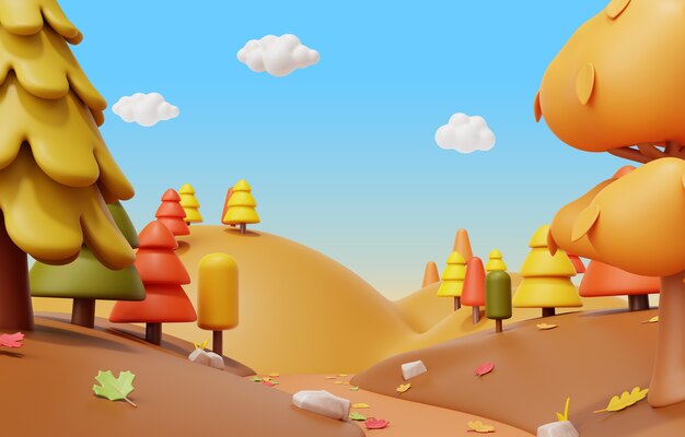 Representación 3D de la ilustración del paisaje otoñal