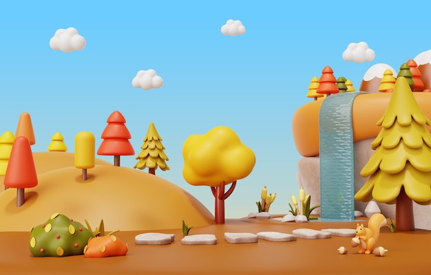 Representación 3D de la ilustración del paisaje otoñal
