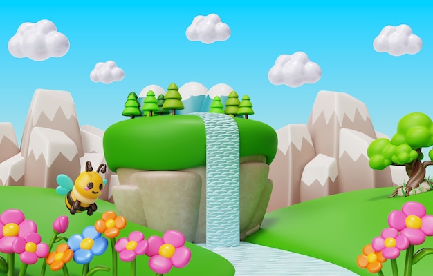 representación en 3D de la ilustración del paisaje de primavera