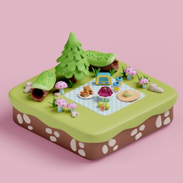 PSD gratuito representación 3d de la ilustración de picnic