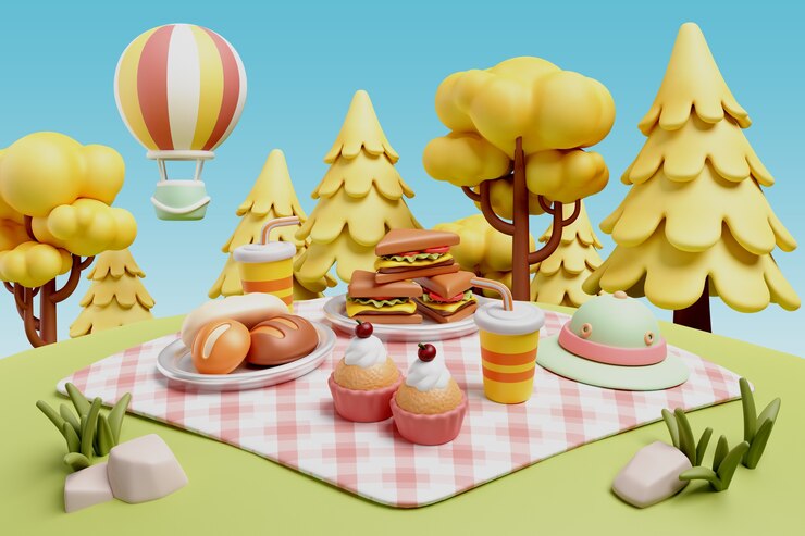 PSD gratuito representación 3d de la ilustración de picnic