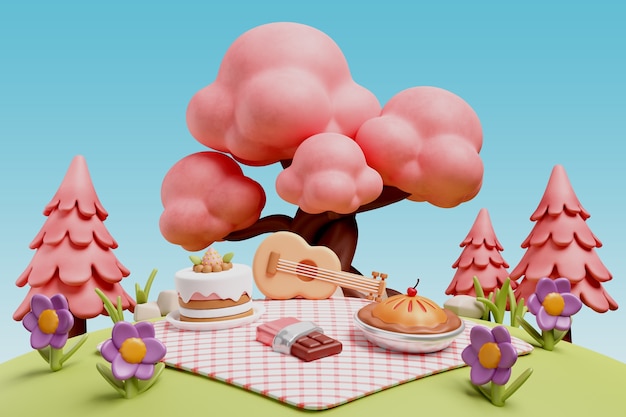 PSD gratuito representación 3d de la ilustración de picnic