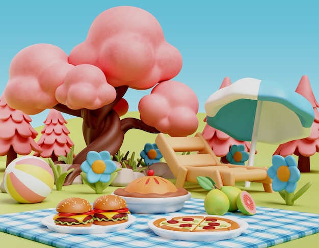 representación 3d de la ilustración de picnic