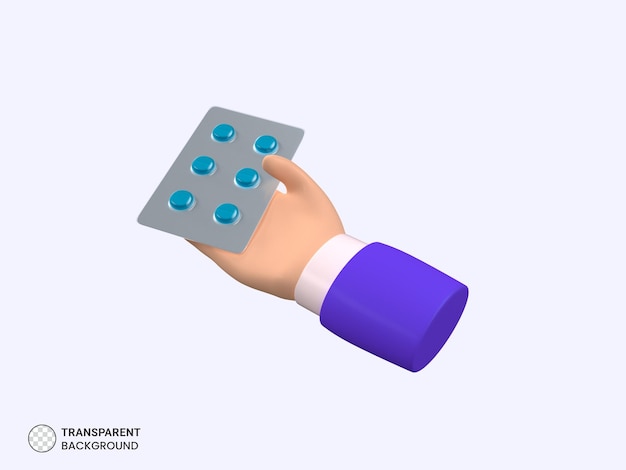 PSD gratuito representación 3d de la mano que toma el paquete de tabletas de medicamentos