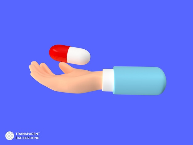 PSD gratuito representación 3d de la mano tomando cápsula de medicina