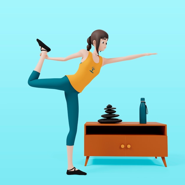 Representación 3D de mujer haciendo yoga