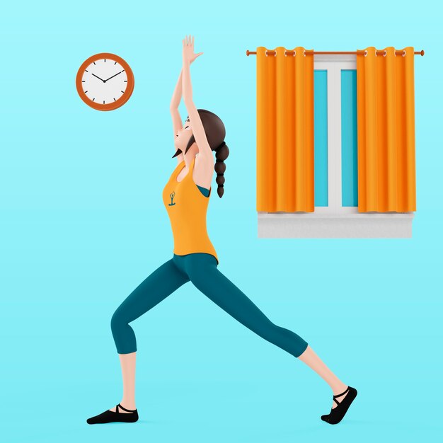 Representación 3D de mujer haciendo yoga