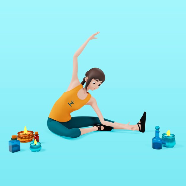 Representación 3D de mujer haciendo yoga