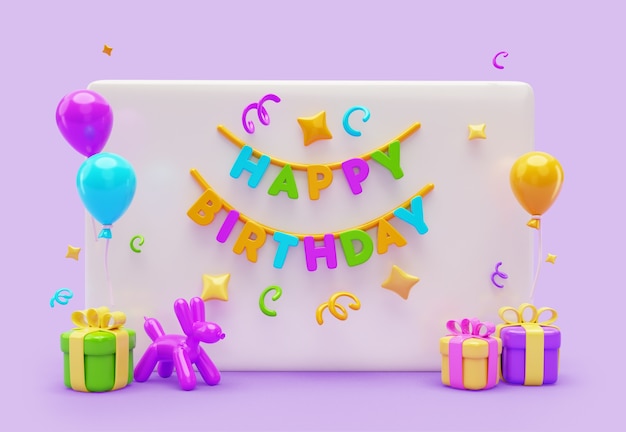 Representación 3d de la pancarta de cumpleaños