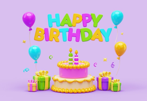 Representación 3d de la pancarta de cumpleaños