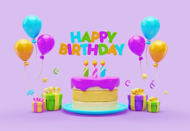 Representación 3d de la pancarta de cumpleaños