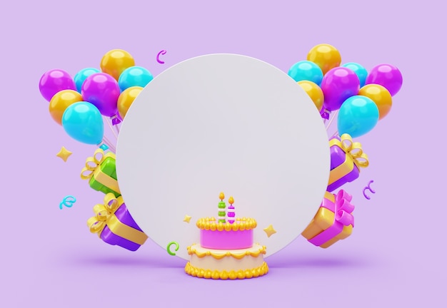 PSD gratuito representación 3d de la pancarta de cumpleaños